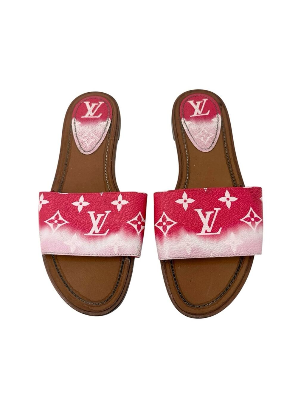 Louis Vuitton Escale Red White Tie Dye Monogram Flat Mules Size 39
